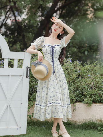 Porcelain Rose Lace Up Midi Dress