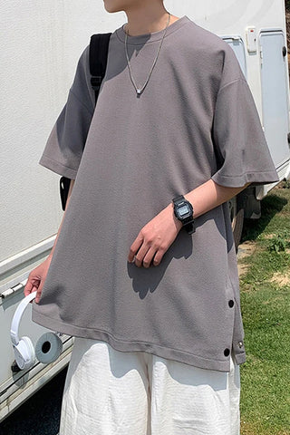 Loose Short Sleeve Hip Hop Side Slit Button Men Shirts
