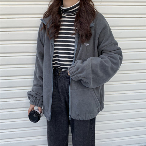Solid Colors Loose Winter Fleece Jacket