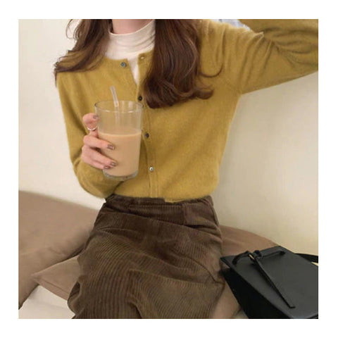 Long Sleeve O-Neck Wool Cashmere Cardigan Sweater