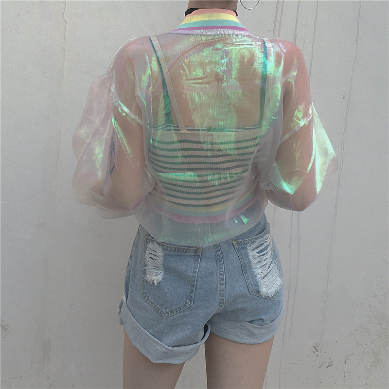 Transparente Jacke Laser Rainbow Symphony Hologramm 