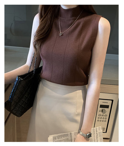 Solid High Neck Sleeveless Tops