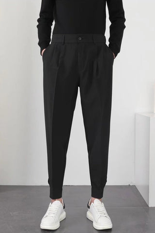 Elastic Waist Slim Pleated Long Men Pants