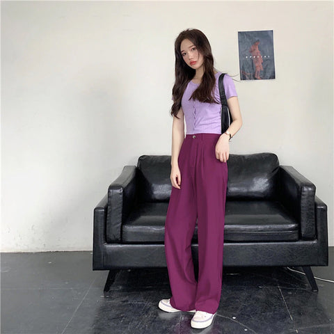High Waist Cute Colors Elegant Wide Leg Pants