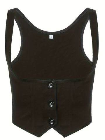 Y2K Casual Street Row Button Tailcoat Flap Sleeveless Low-Cut Shapewear Slimming Waistcoat Vest for Women