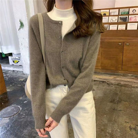 Long Sleeve O-Neck Wool Cashmere Cardigan Sweater
