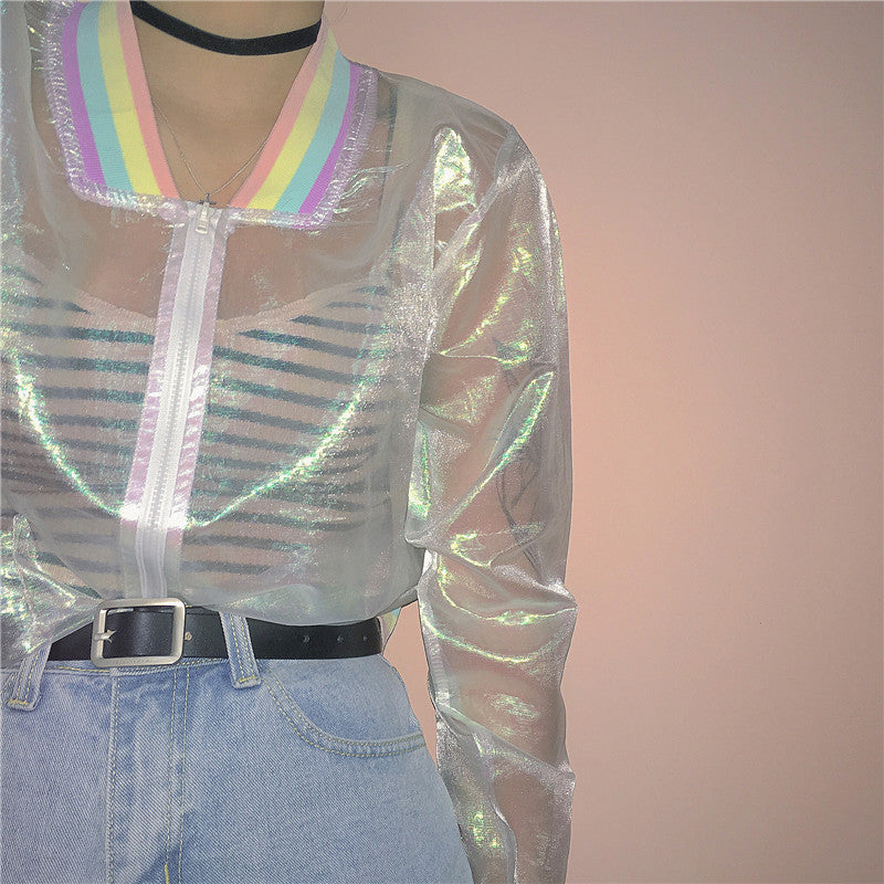 Transparente Jacke Laser Rainbow Symphony Hologramm 