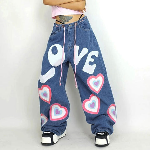 Y2K Indie Girl Herz Baggy Jeans