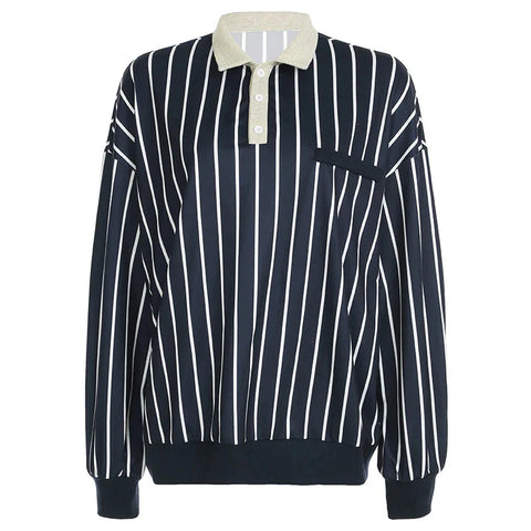 Preppy Style Loose Sweatshirt Y2k Streetwear Patchwork Full Sleeve Turn-down Neck Hoodies Casual Vintage Pullovers