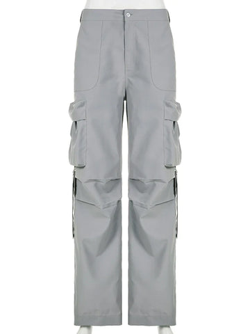 Voguable  Cargos Style Parachute Pants Low Waist Joggers Harajuku Pockets Baggy Wide Leg Trousers y2k Streetwear Casual