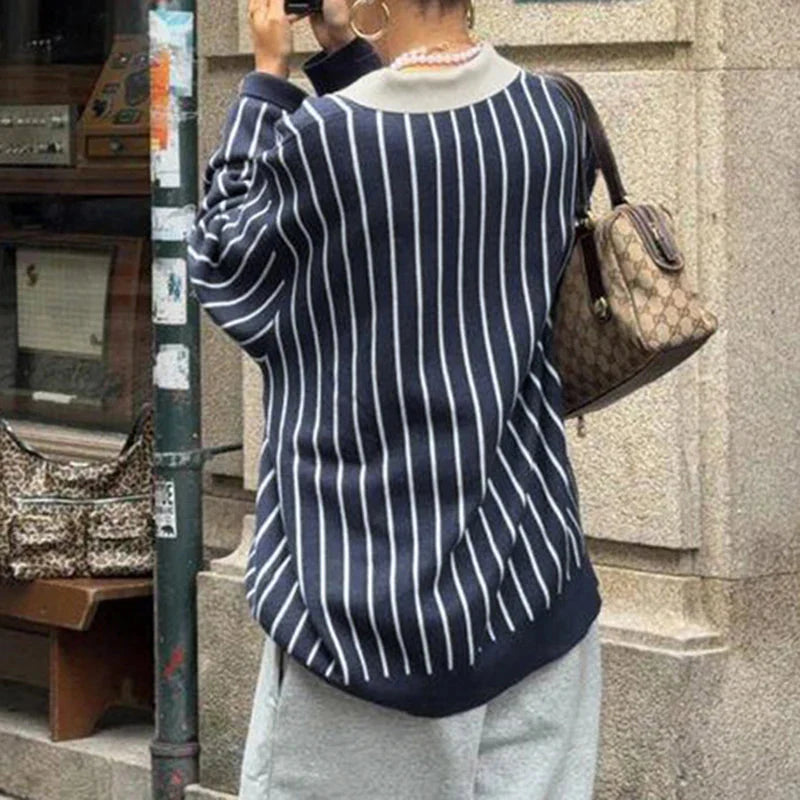 Preppy Style Loose Sweatshirt Y2k Streetwear Patchwork Full Sleeve Turn-down Neck Hoodies Casual Vintage Pullovers