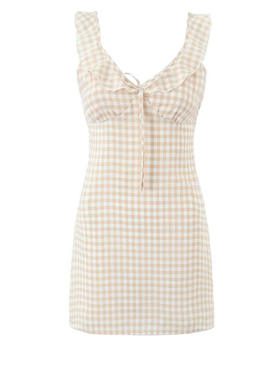 Split Sleeveless Checkered Mini Dress