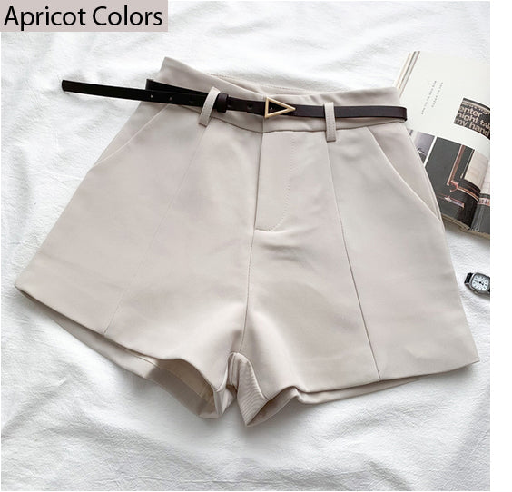 High Waist A-Line Belted Office Shorts Pants