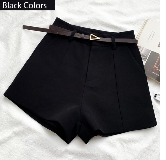 High Waist A-Line Belted Office Shorts Pants