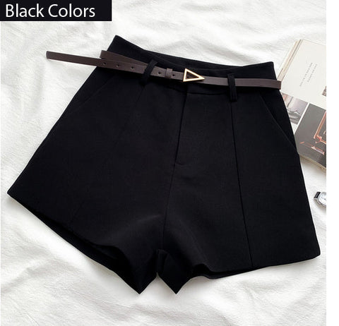 High Waist A-Line Belted Office Shorts Pants