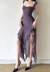 Ruched Asymmetric Halter Mini Dress
