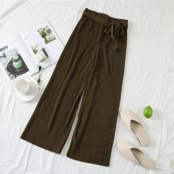 High Waist Pants With Bow Belt