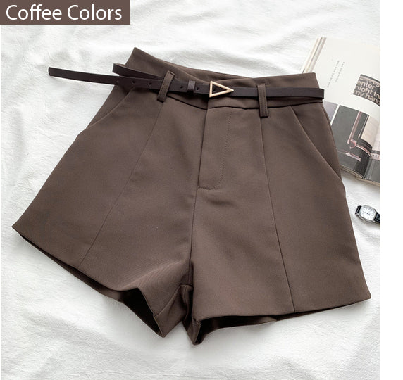 High Waist A-Line Belted Office Shorts Pants