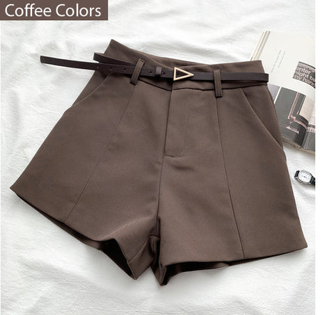 High Waist A-Line Belted Office Shorts Pants