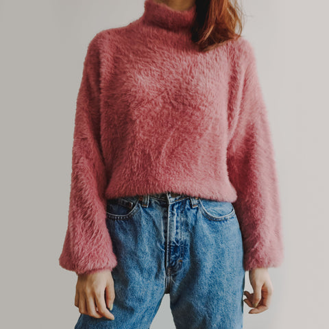Fuzzy High Neck Sweater