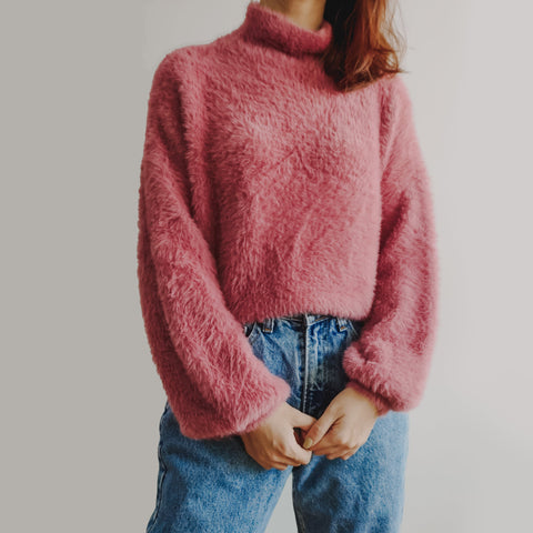 Fuzzy High Neck Sweater