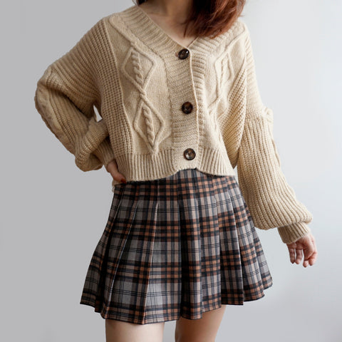 Cropped Cable Knit Cardigan