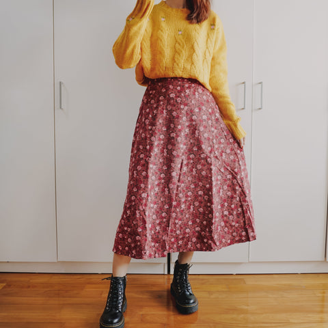 Rose Corduroy Midi Skirt