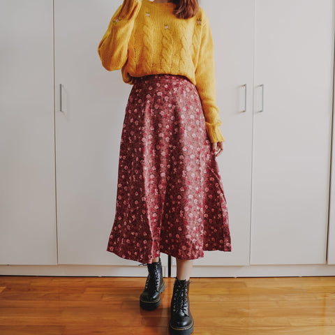 Rose Corduroy Midi Skirt