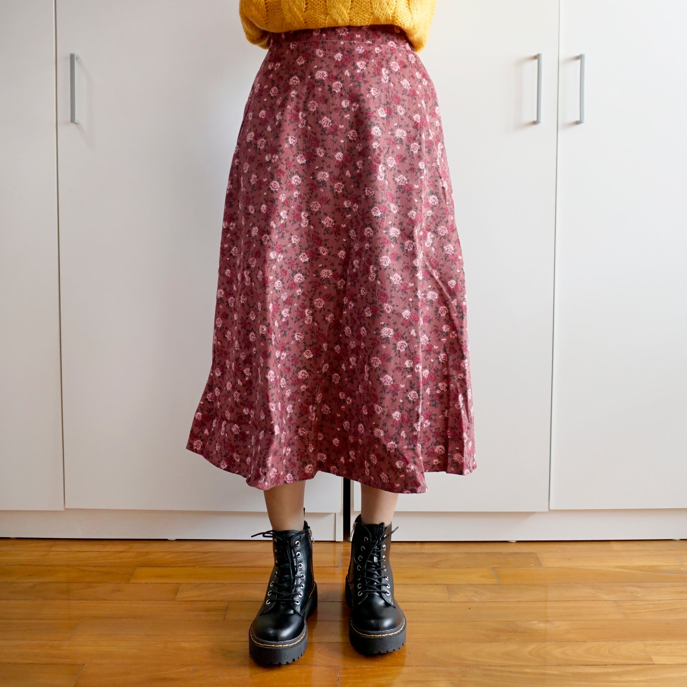 Rose Corduroy Midi Skirt