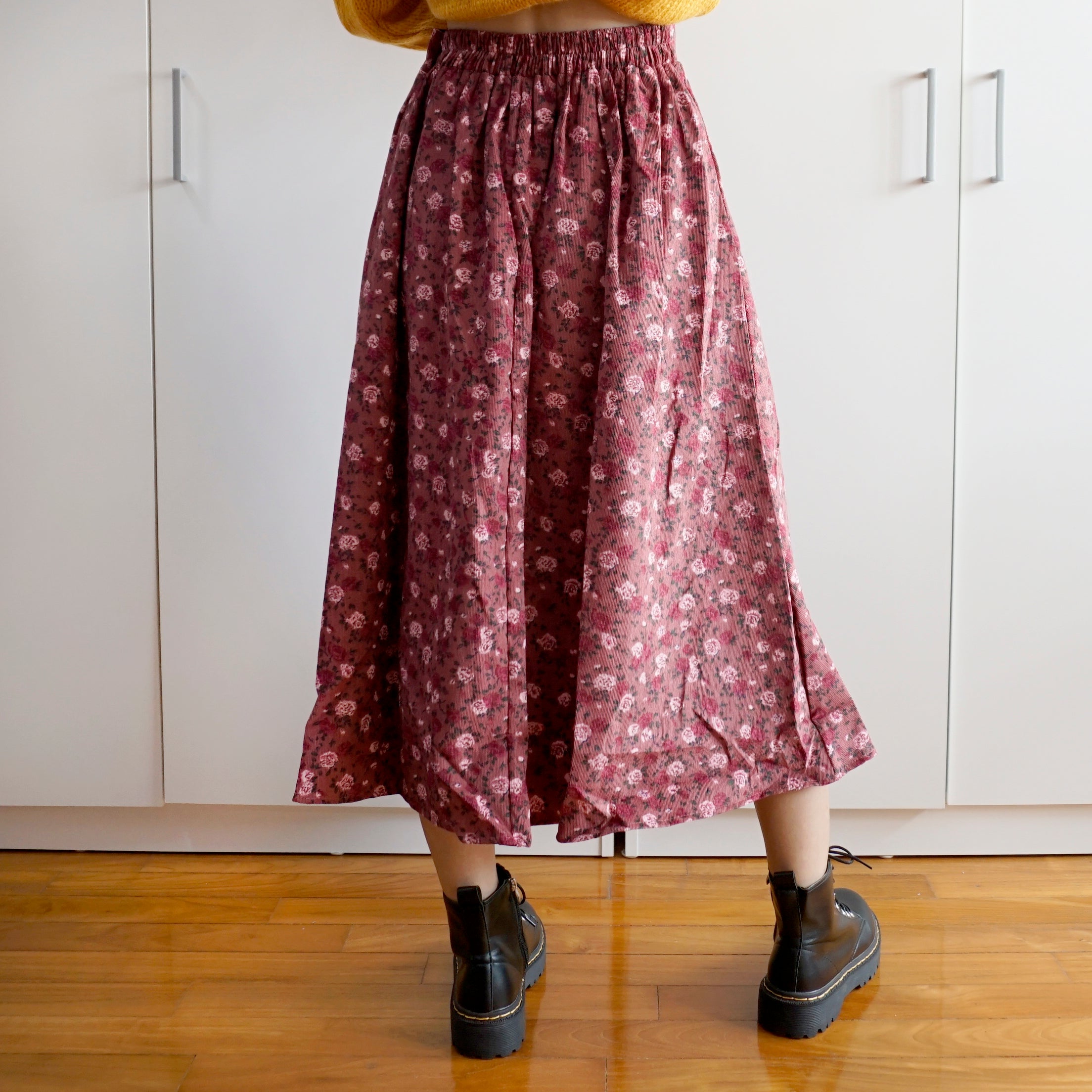 Rose Corduroy Midi Skirt