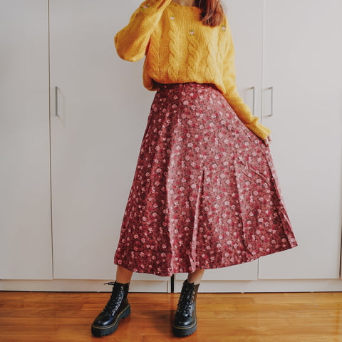Rose Corduroy Midi Skirt