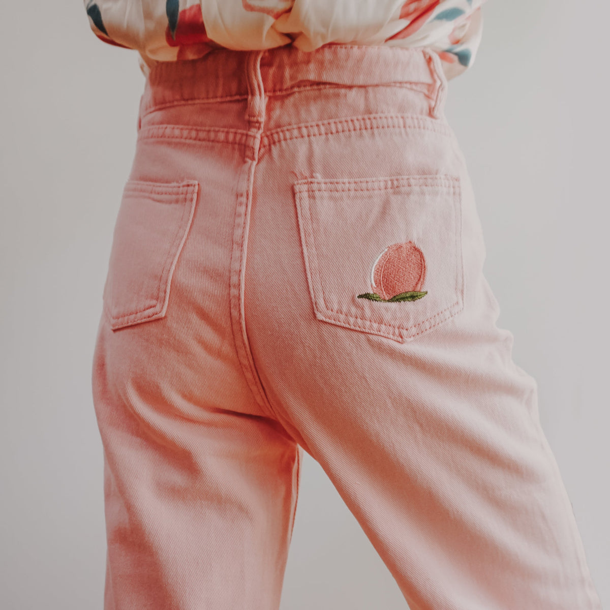 Embroidered Peach Jeans