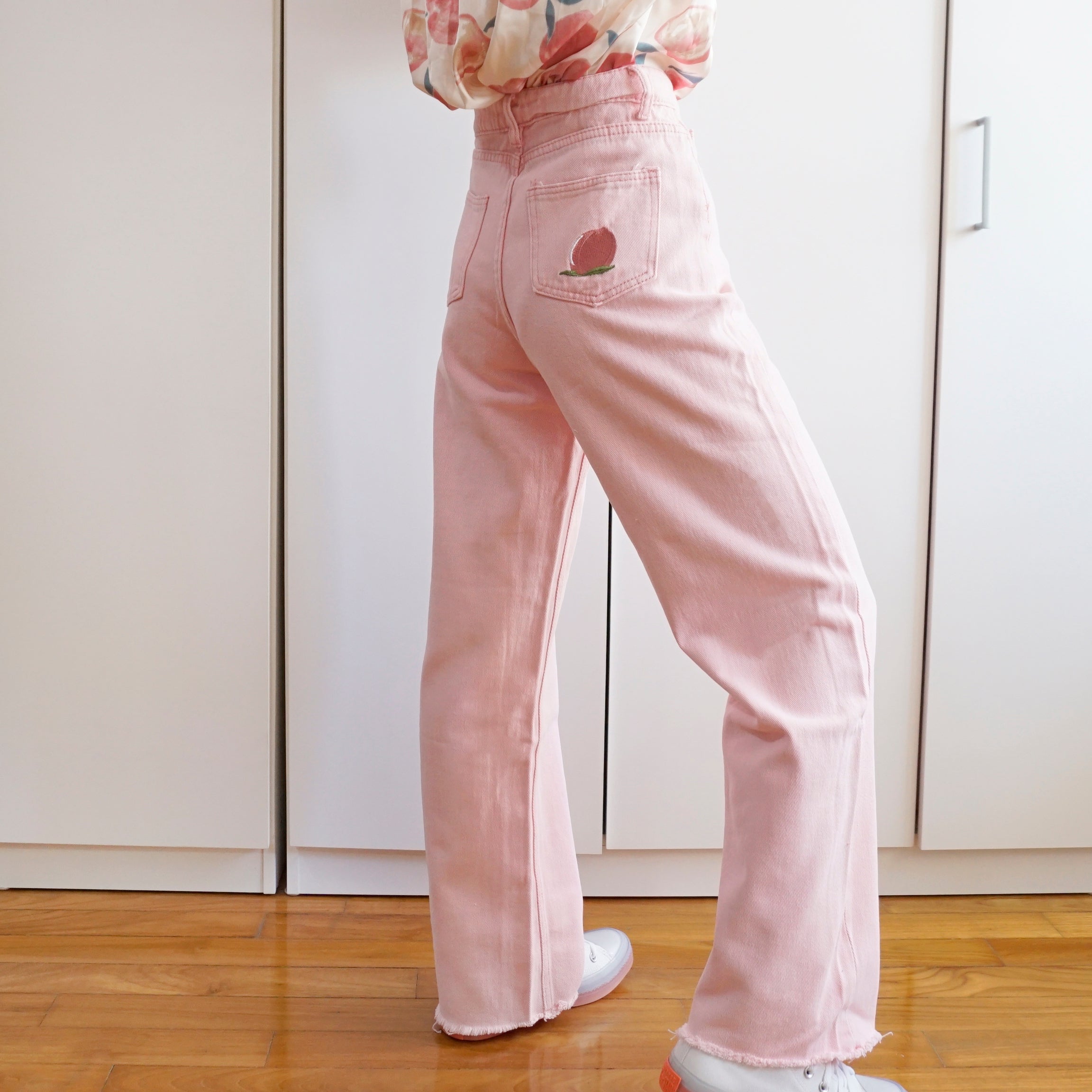 Embroidered Peach Jeans