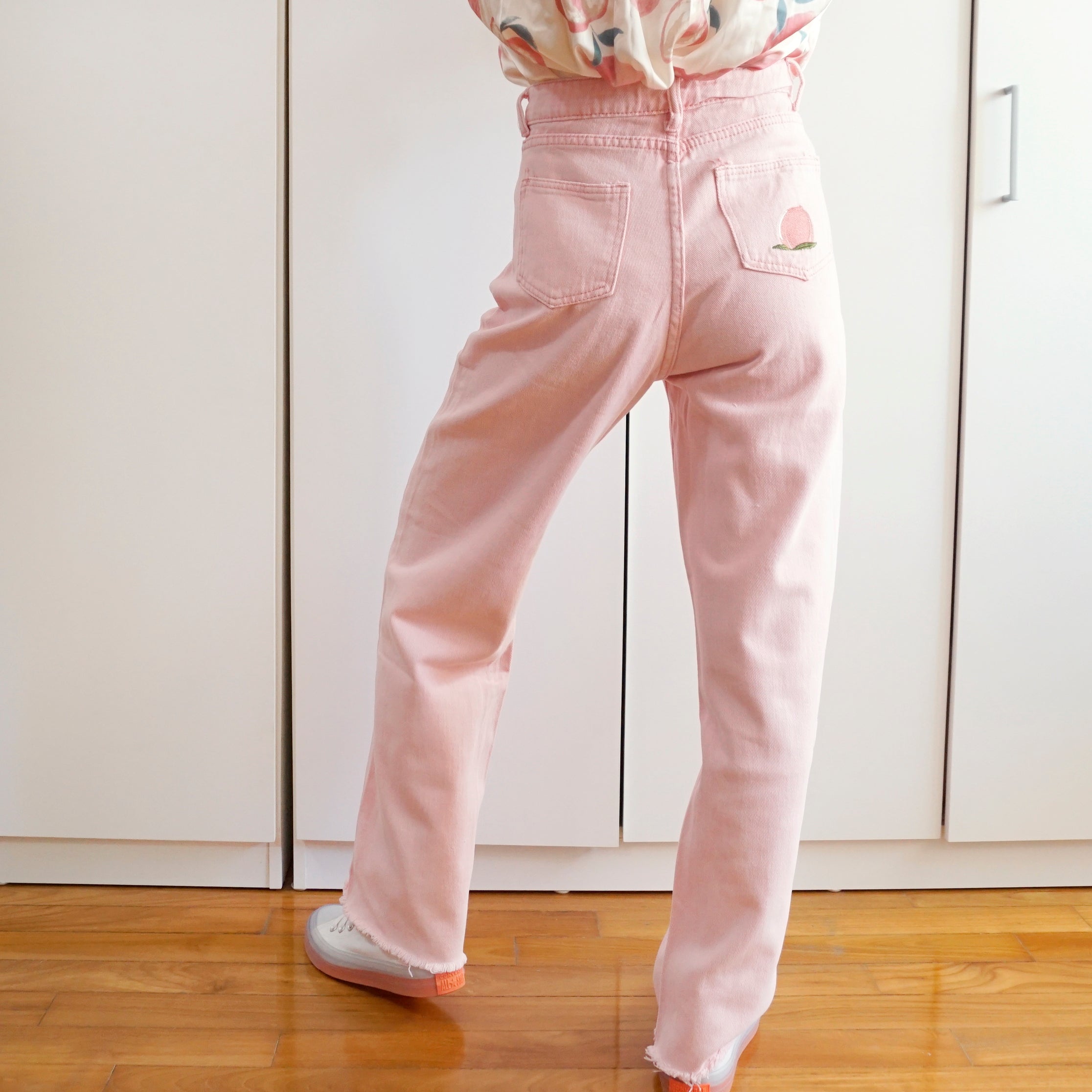 Embroidered Peach Jeans