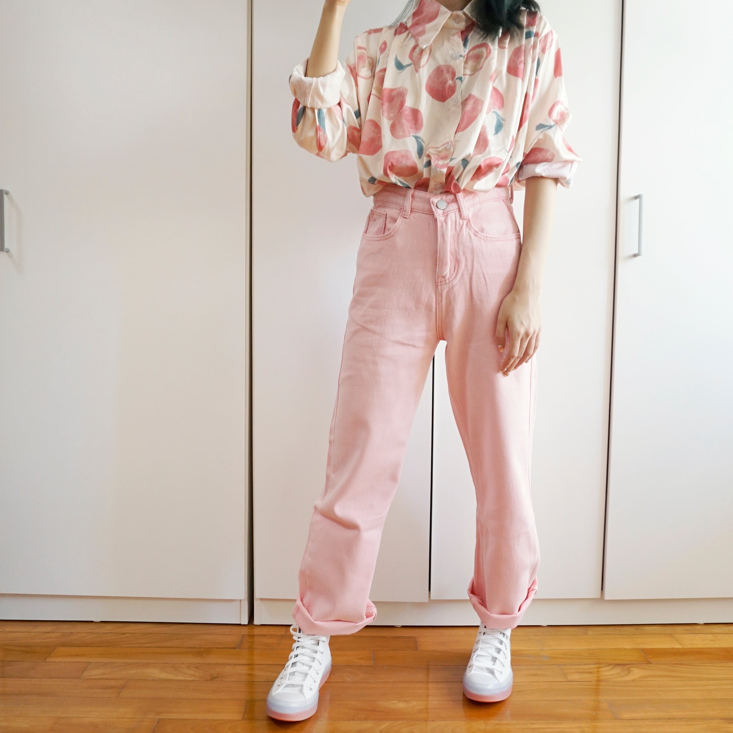 Embroidered Peach Jeans