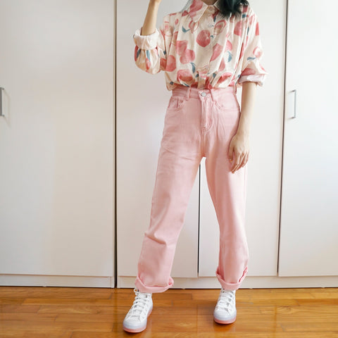 Embroidered Peach Jeans