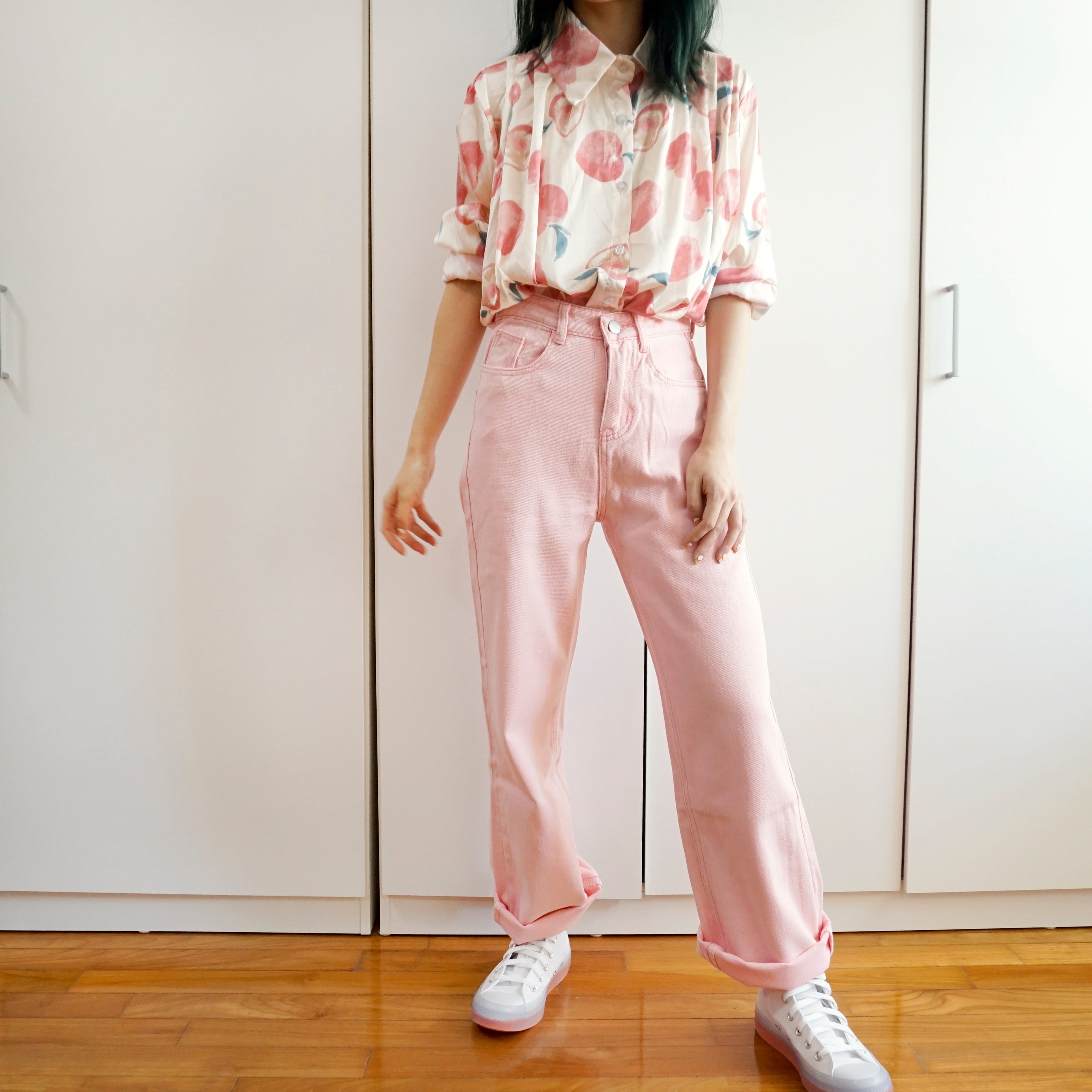 Embroidered Peach Jeans