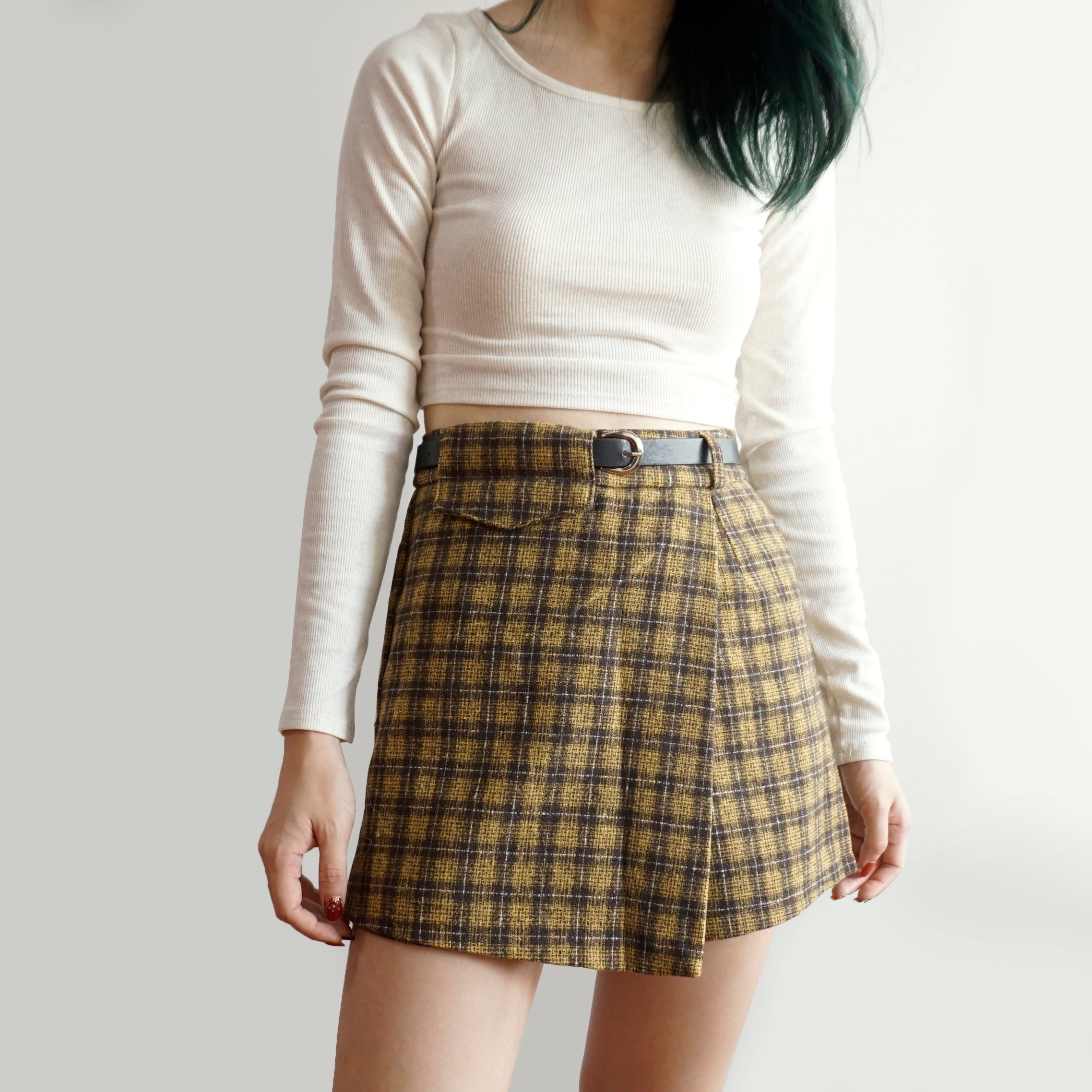 Asymmetrical Tweed Plaid Shorts