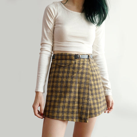 Asymmetrical Tweed Plaid Shorts