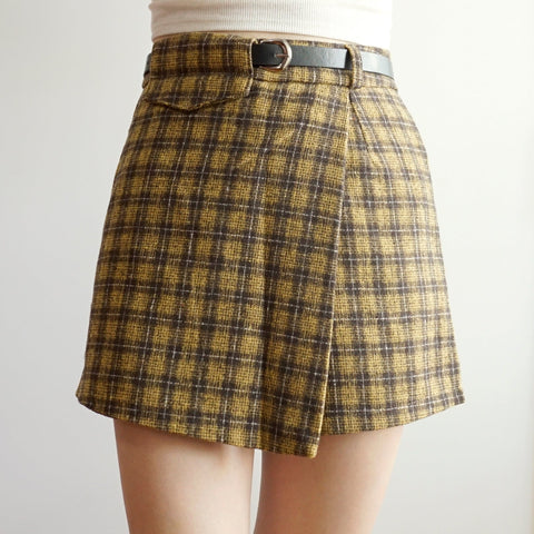 Asymmetrical Tweed Plaid Shorts