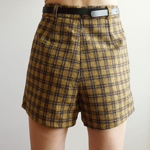 Asymmetrical Tweed Plaid Shorts