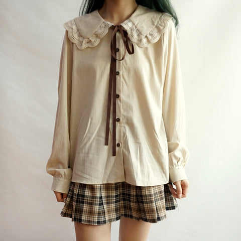 Frilly Lace Peter Pan Button Up Shirt