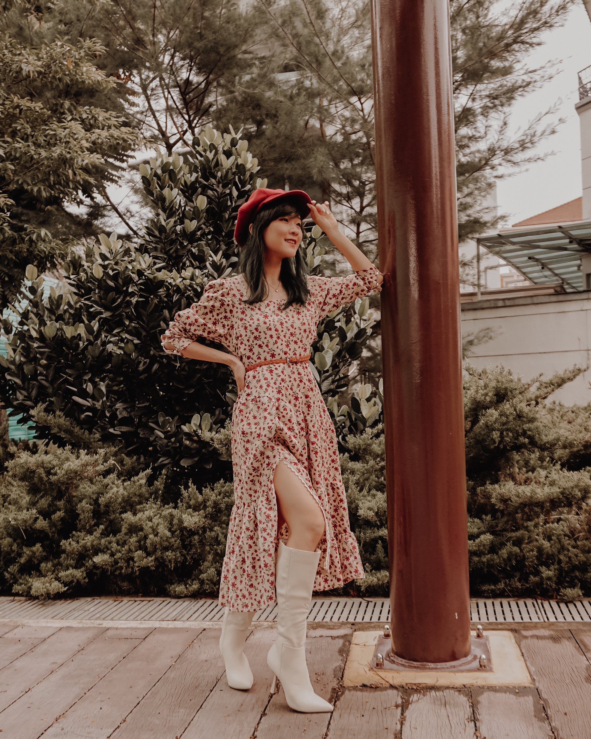 Vestido midi de pana con estampado floral