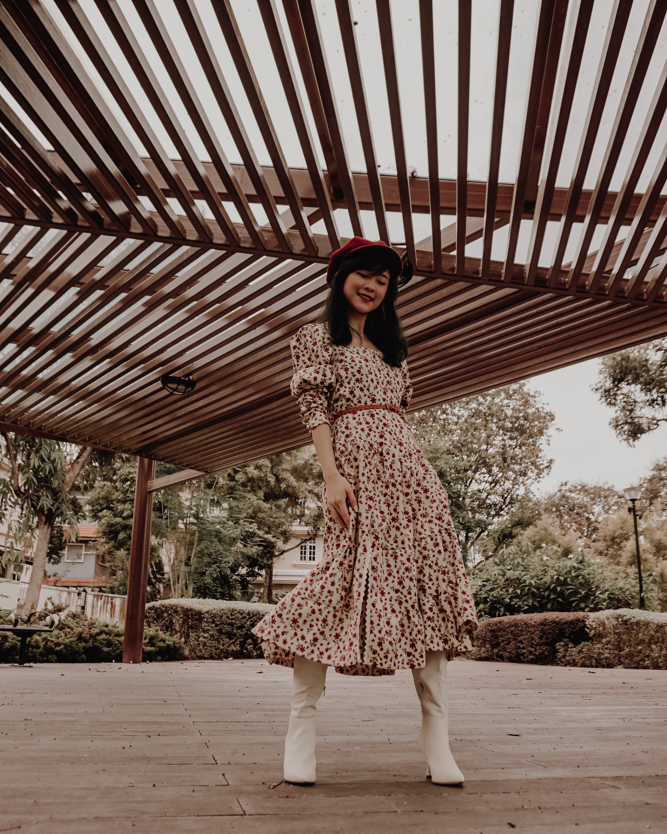 Sweet Floral Corduroy Midi Dress