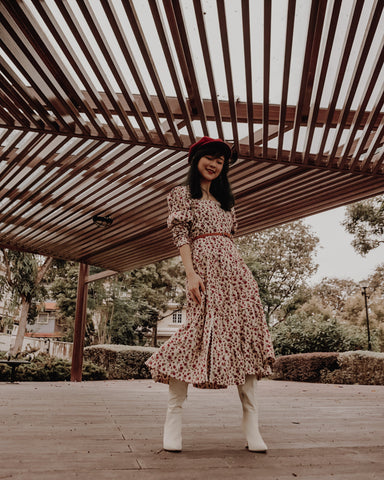 Vestido midi de pana con estampado floral