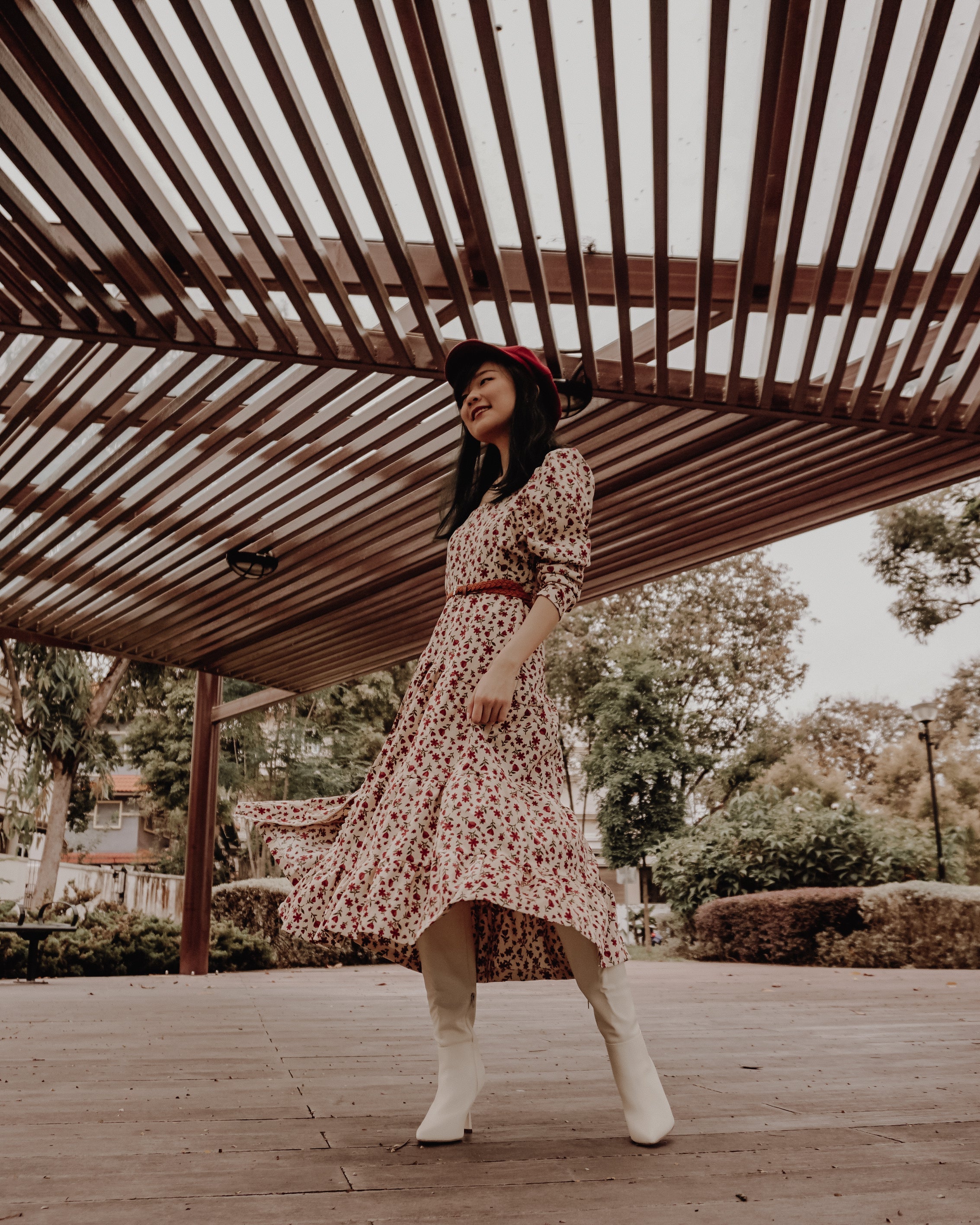 Sweet Floral Corduroy Midi Dress