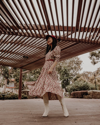 Vestido midi de pana con estampado floral