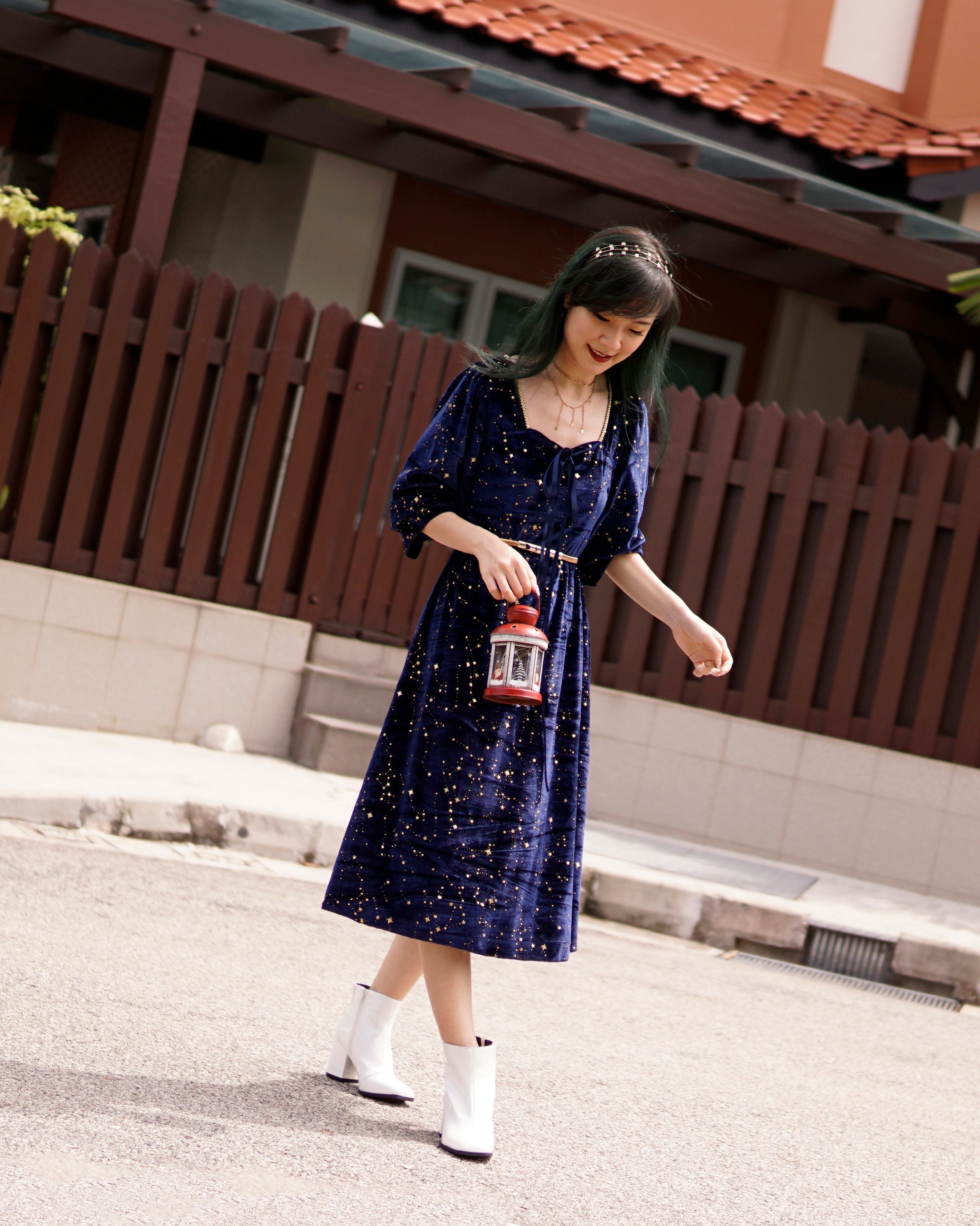 Vestido midi de terciopelo Constellation