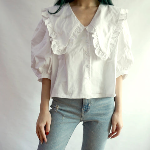 Oversized Peter Pan Collar Button Up Shirt