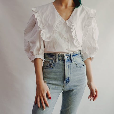 Oversized Peter Pan Collar Button Up Shirt